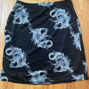 VINTAGE RAMPAGE black silk skirt with dragon logo